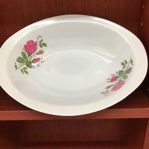 Seemann Dusseldorf Germany Oval Serving Bowl Rose Floral‎ White 2275